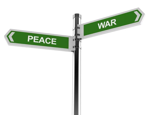 Wegwijzer met tekst over vrede en oorlog — Stockfoto