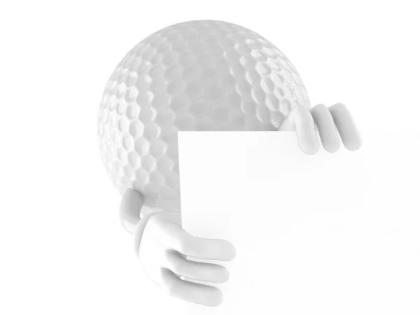 Personagem de bola de golfe atrás de placa branca — Fotografia de Stock