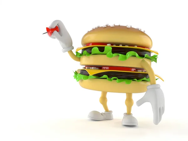 Hamburger character holding thumbtack — Stock Photo, Image