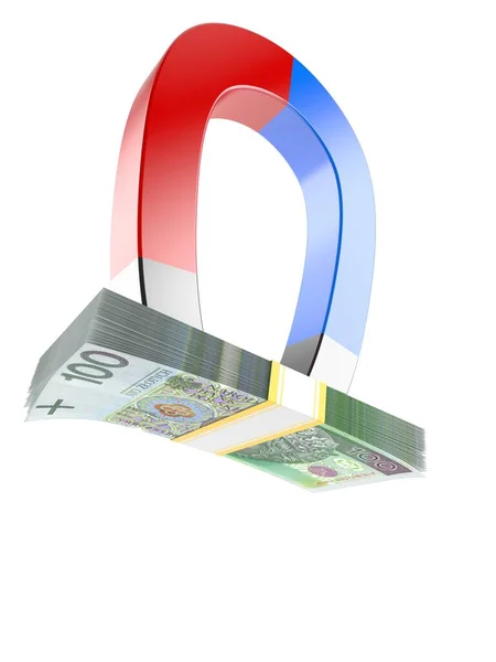 Polnischer Zloty mit Hufeisenmagnet — Stockfoto