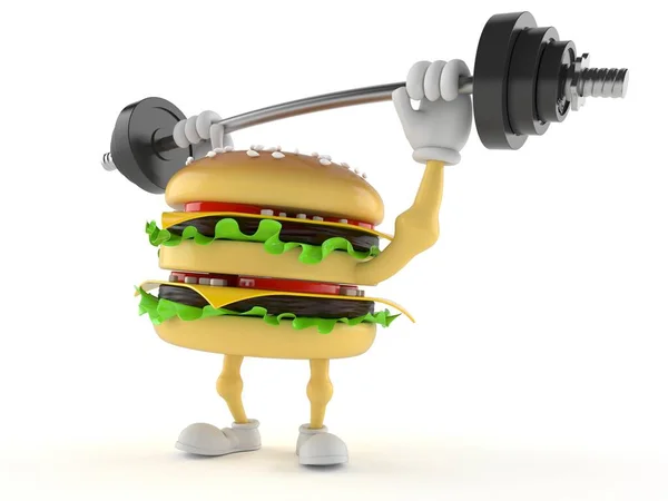 Hamburger character lifting heavy barbell — Stock Photo, Image