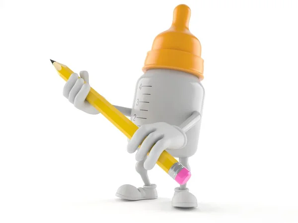 鉛筆を持つベビーボトルキャラクター — ストック写真