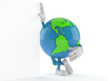 Dünya küresi karakteri duvara yaslanıyor