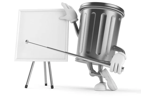 Lixo pode personagem com placa branca em branco — Fotografia de Stock