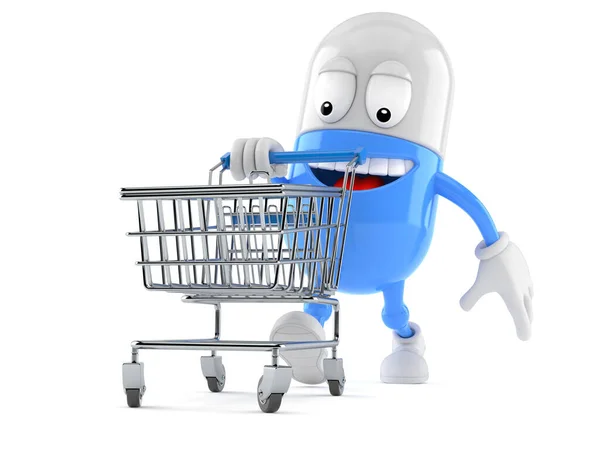 Personagem da pílula com carrinho de compras — Fotografia de Stock