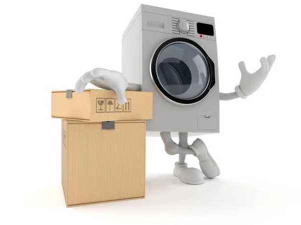 Personaje de lavadora con pila de cajas — Foto de Stock
