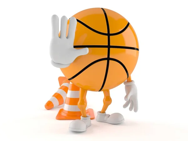 Баскетбольный персонаж с дорожным конусом — стоковое фото