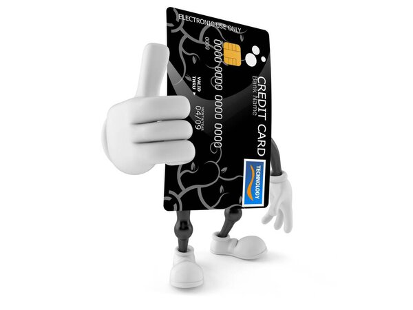 Credit card character with thumbs up