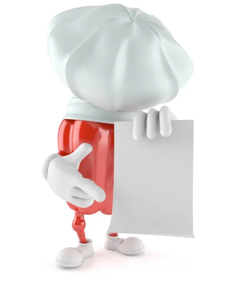 Caráter de páprica com folha de papel em branco — Fotografia de Stock