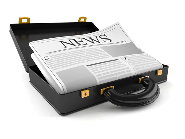 Open briefcase with newspaper — Stock Photo, Image