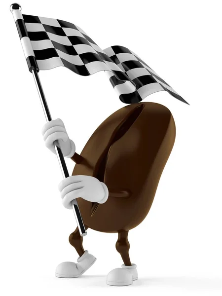 Feijão de café personagem acenando bandeira corrida — Fotografia de Stock