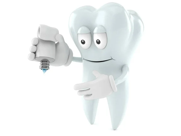 Tooth character holding toothpaste — Stock Photo, Image