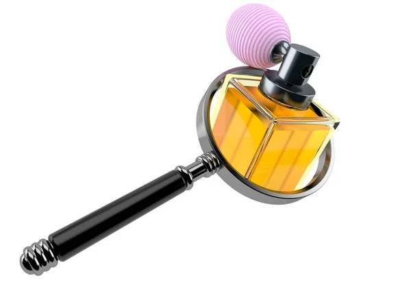 Frasco de perfume com lupa — Fotografia de Stock