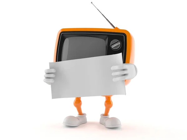 Retro Tv postać trzymająca pusty arkusz papieru — Zdjęcie stockowe