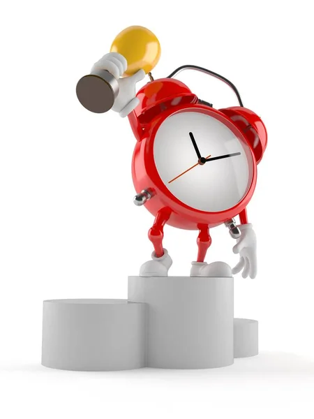 Personagem do relógio de alarme segurando troféu dourado — Fotografia de Stock