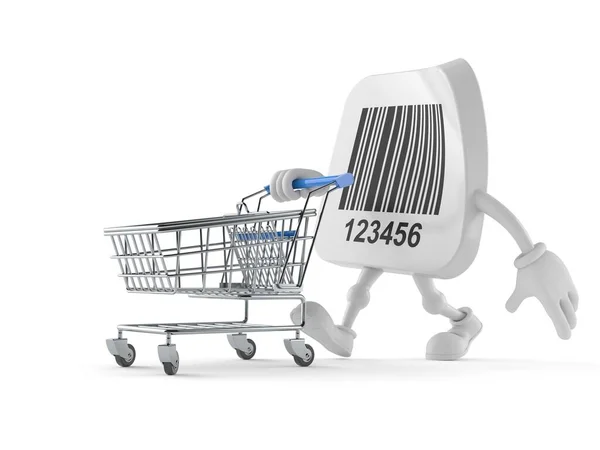 Personagem de código de barras com carrinho de compras — Fotografia de Stock