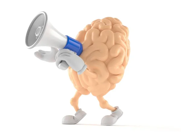 Персонаж мозга, держащий мегафон — стоковое фото