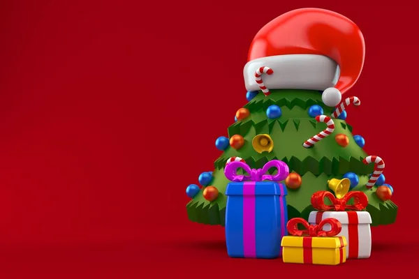 Weihnachtsbaum mit Weihnachtsmütze — Stockfoto