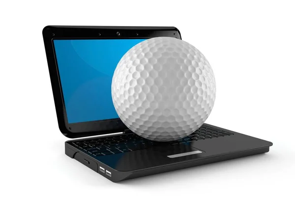 Laptop with golf ball — Stock Photo, Image