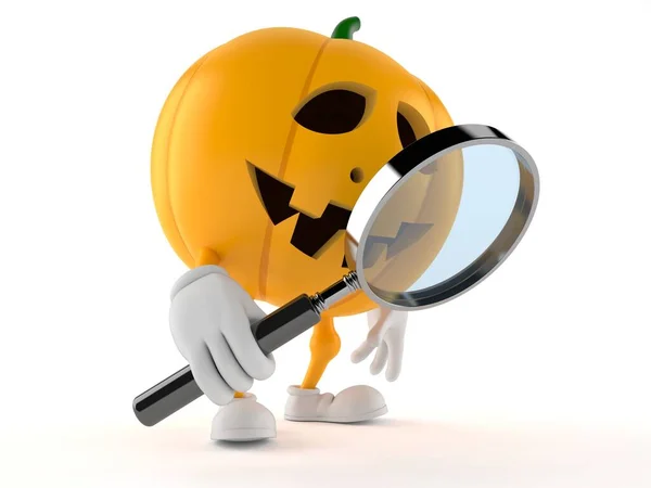 Halloween pompoen karakter met vergrootglas — Stockfoto