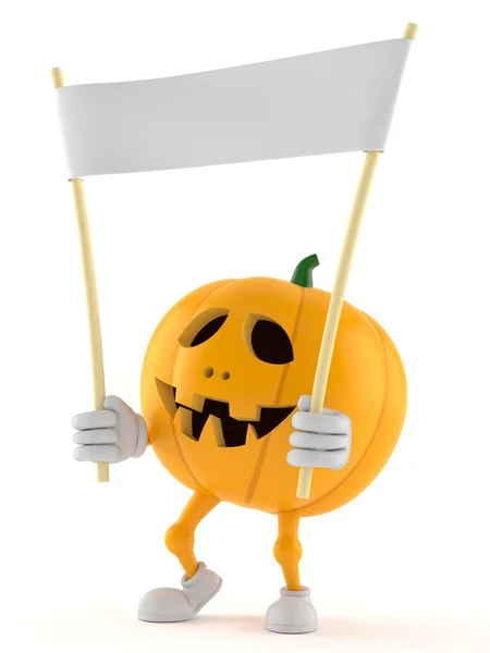 Halloween pumpkin character holding blank banner — Stock Photo, Image