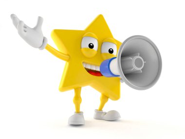 Yıldız karakteri megafonla konuşuyor.