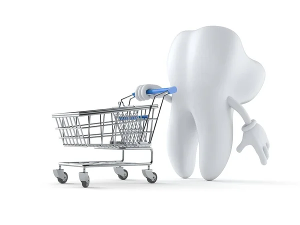 Personagem de dente com carrinho de compras — Fotografia de Stock