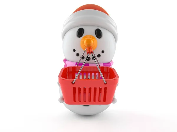 Snowman postać trzyma koszyk zakupów — Zdjęcie stockowe