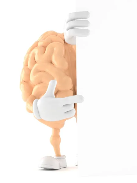 Personagem do cérebro atrás da placa branca — Fotografia de Stock
