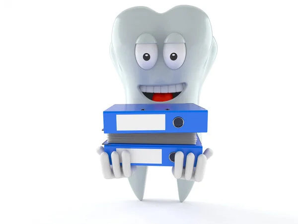Tooth character carrying ring binders — Stock Photo, Image