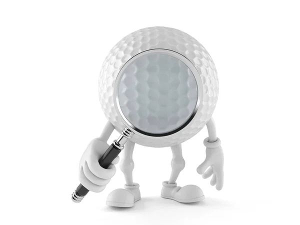Personagem de bola de golfe olhando através de lupa — Fotografia de Stock