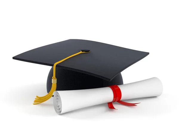 Graduation hat with certificate — Stock Photo, Image