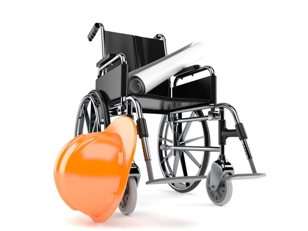 Wheelchair with hardhat and blueprint — Stock Photo, Image