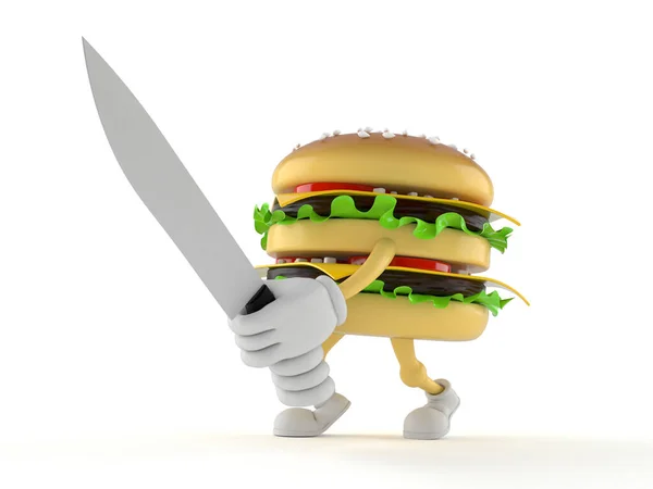 Hamburger character with kitchen knife — Stock Photo, Image