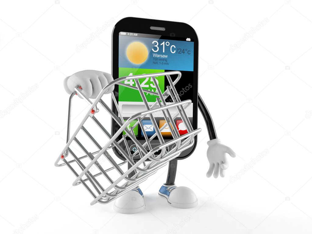 Smart phone character holding shopping basket
