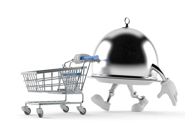 Silver catering dome with shopping cart — ストック写真