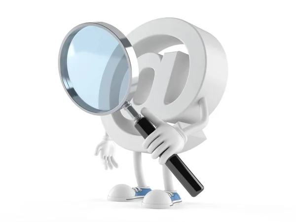 E-mail character looking through magnifying glass — Stok fotoğraf