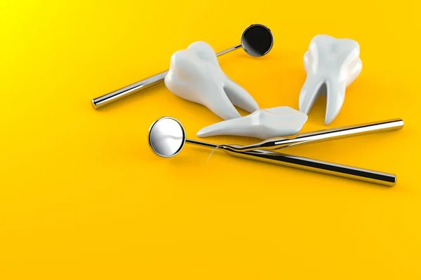 Diente con herramientas dentales —  Fotos de Stock