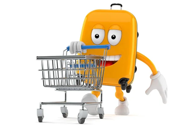 Personagem da mala com carrinho de compras — Fotografia de Stock