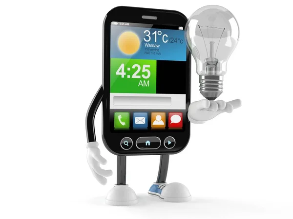 Smart phone character with light bulb — Stock Photo, Image