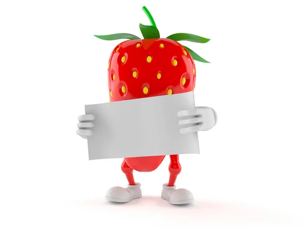 Strawberry character with blank sheet of paper — Stock Photo, Image