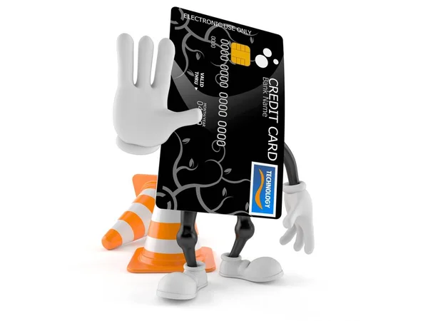 Caráter do cartão de crédito com cone de tráfego — Fotografia de Stock