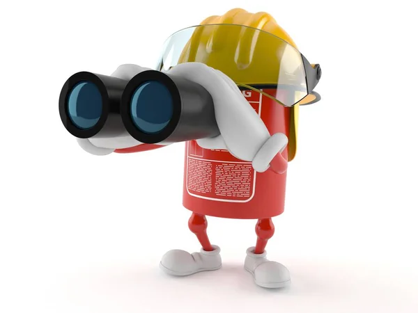 Fire extinguisher character holding binoculars — Stock Photo, Image