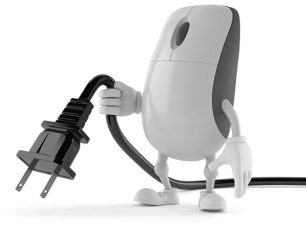 Computer mouse character holding electric plug — Stock Photo, Image