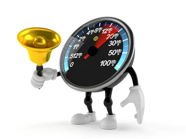 Network speed meter character ringing a handbell — Stock Photo, Image