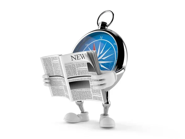 Kompas karakter lezen krant — Stockfoto