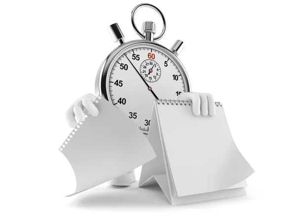 Carácter cronómetro con calendario en blanco — Foto de Stock