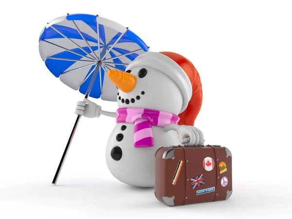 Carácter muñeco de nieve con equipaje —  Fotos de Stock