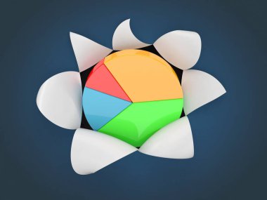 Mavi yırtık kağıt arkaplanda pasta grafiği