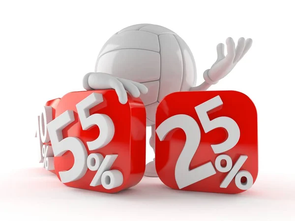 Volleyball character with percent symbols — Stock Photo, Image